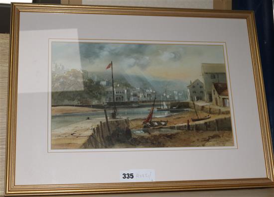 Looe, Cornwall, watercolour, signed Thompson 23 x 38cm